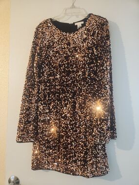 H&M Black Sequin Midi Dress with Rose Gold Accents